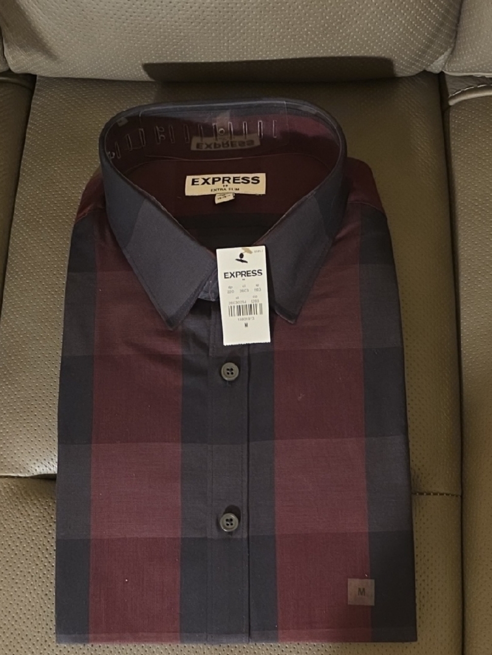 Express Men’s Plaid Button-Down Shirt - Burgundy & Navy
